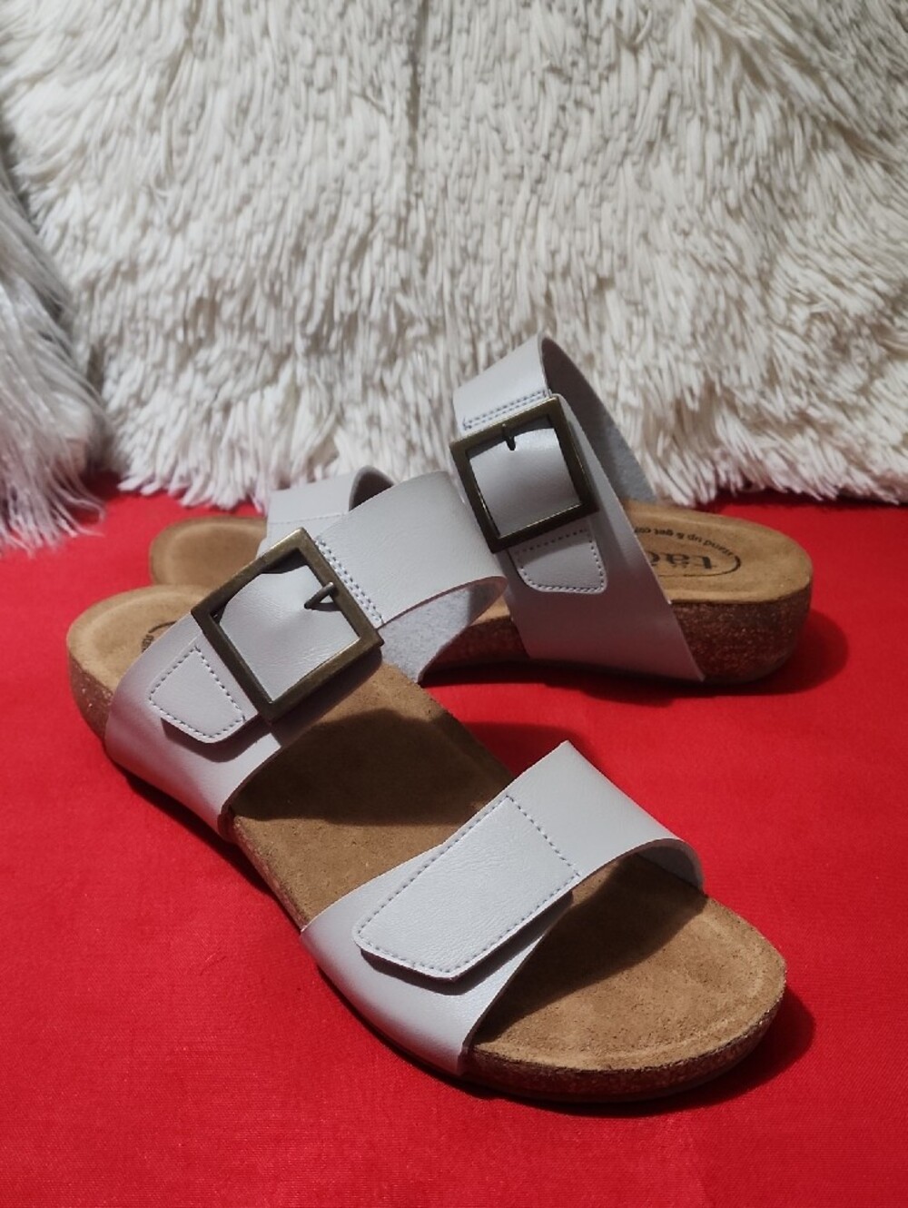 Taos Footwear Gray Two-Strap Slide Sandals with Buckle